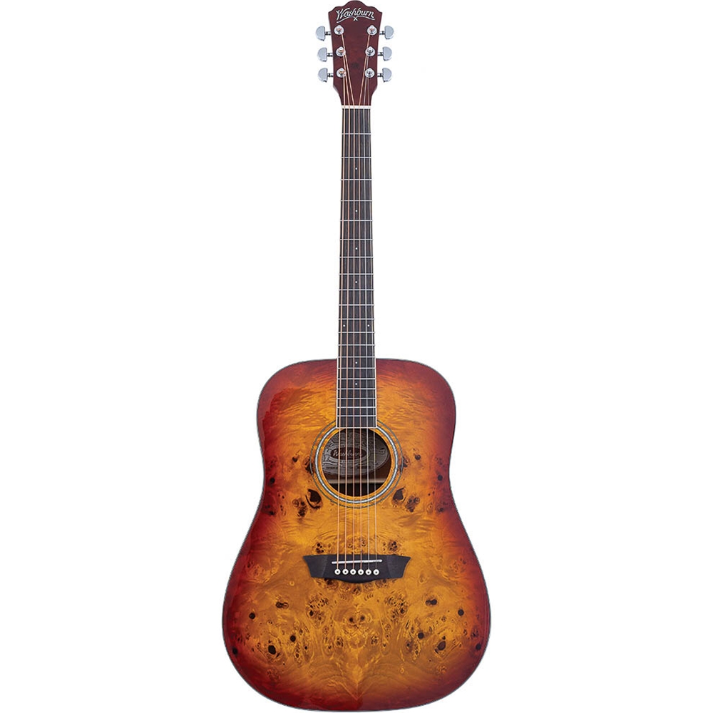 Washburn DFBDA-U Deep Forest Burl Dreadnought Acoustic Electric Guitar, Amber Fade