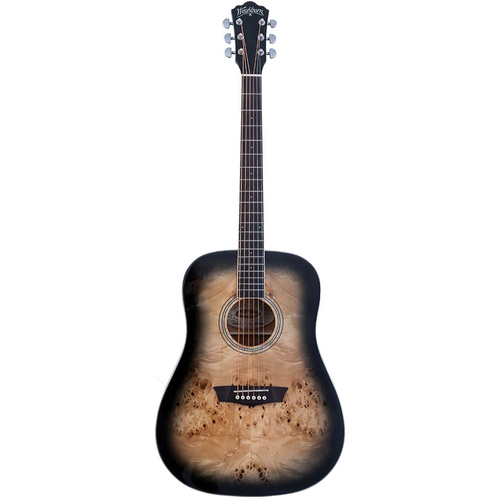 Washburn DFBDB-U Deep Forest Burl Dreadnought Acoustic Electric Guitar, Black Fade