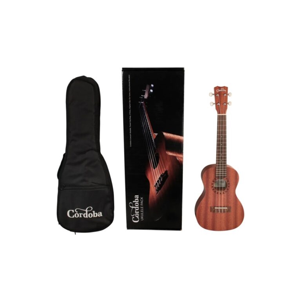 Cordoba UP100UKEPACK UP100 Concert Ukulele Pack, Mahogany, w/ Bag, Tuner, Picks, Book