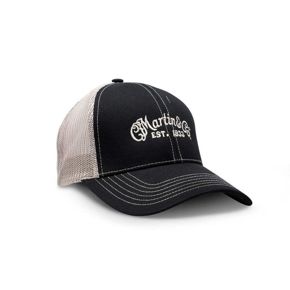 18H0001 Ball Cap Hat, C.F. Martin Logo, Black/Tan Mesh