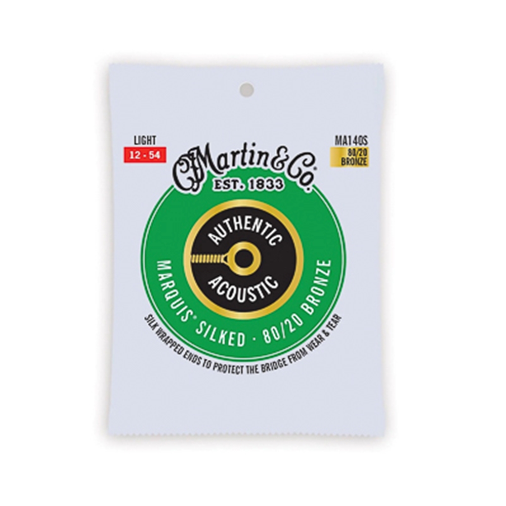 Martin MA140S Authentic Silked Guitar String Set, Light, 80/20
