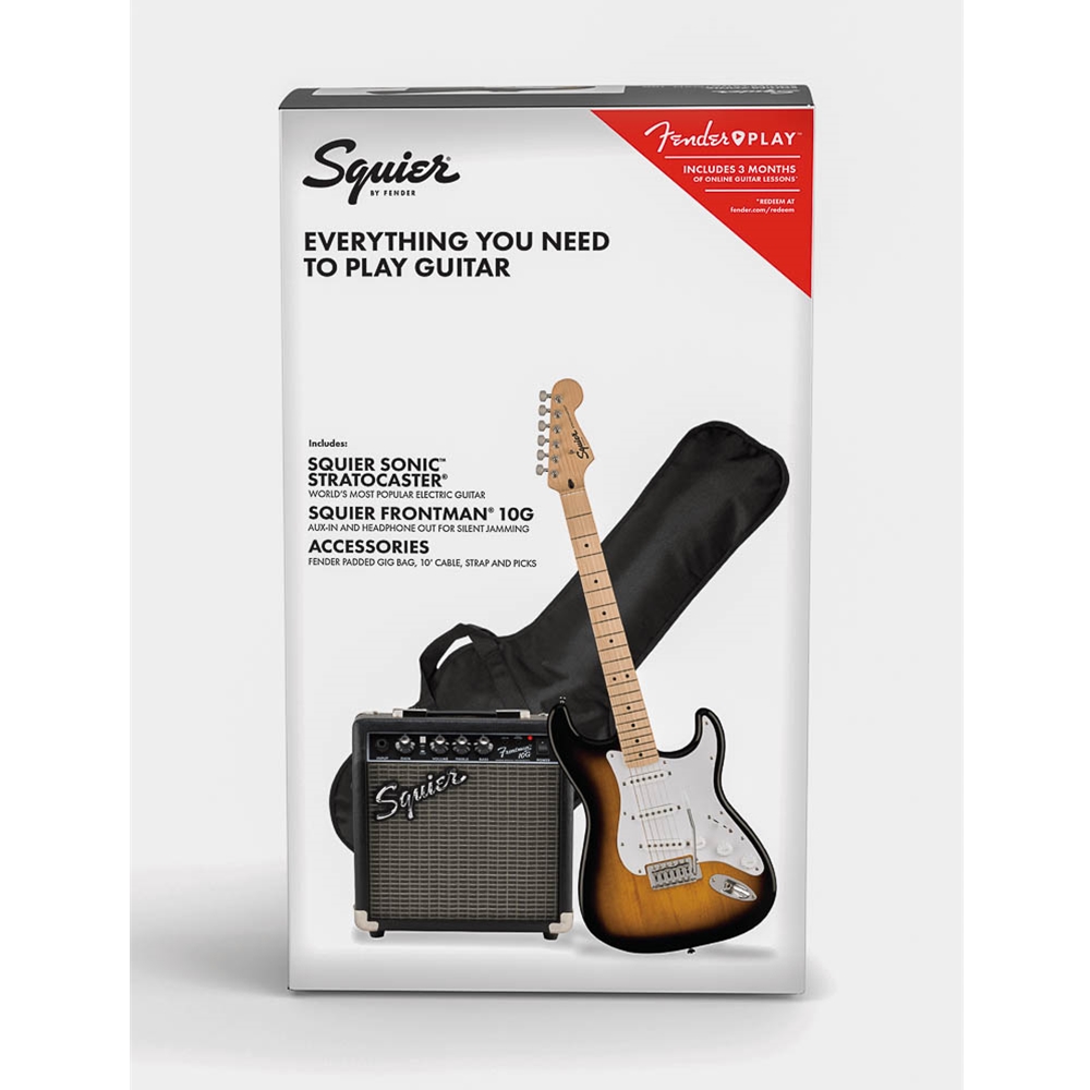 0371720003 Squier Sonic Stratocaster Electric Guitar Pack w/Padded Gig Bag, 2-Color Sunburst
