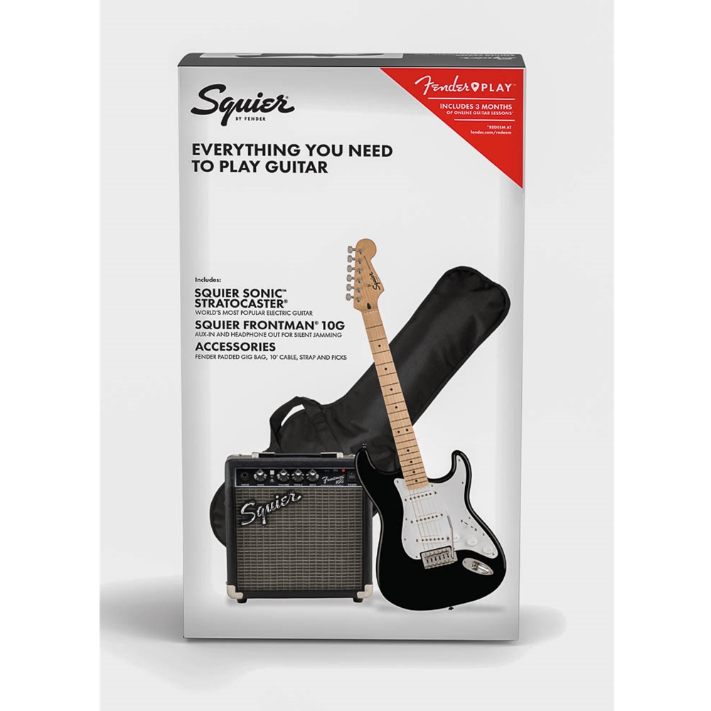 0371720006 Squier Sonic Stratocaster Electric Guitar Pack w/Padded Gig Bag, Black