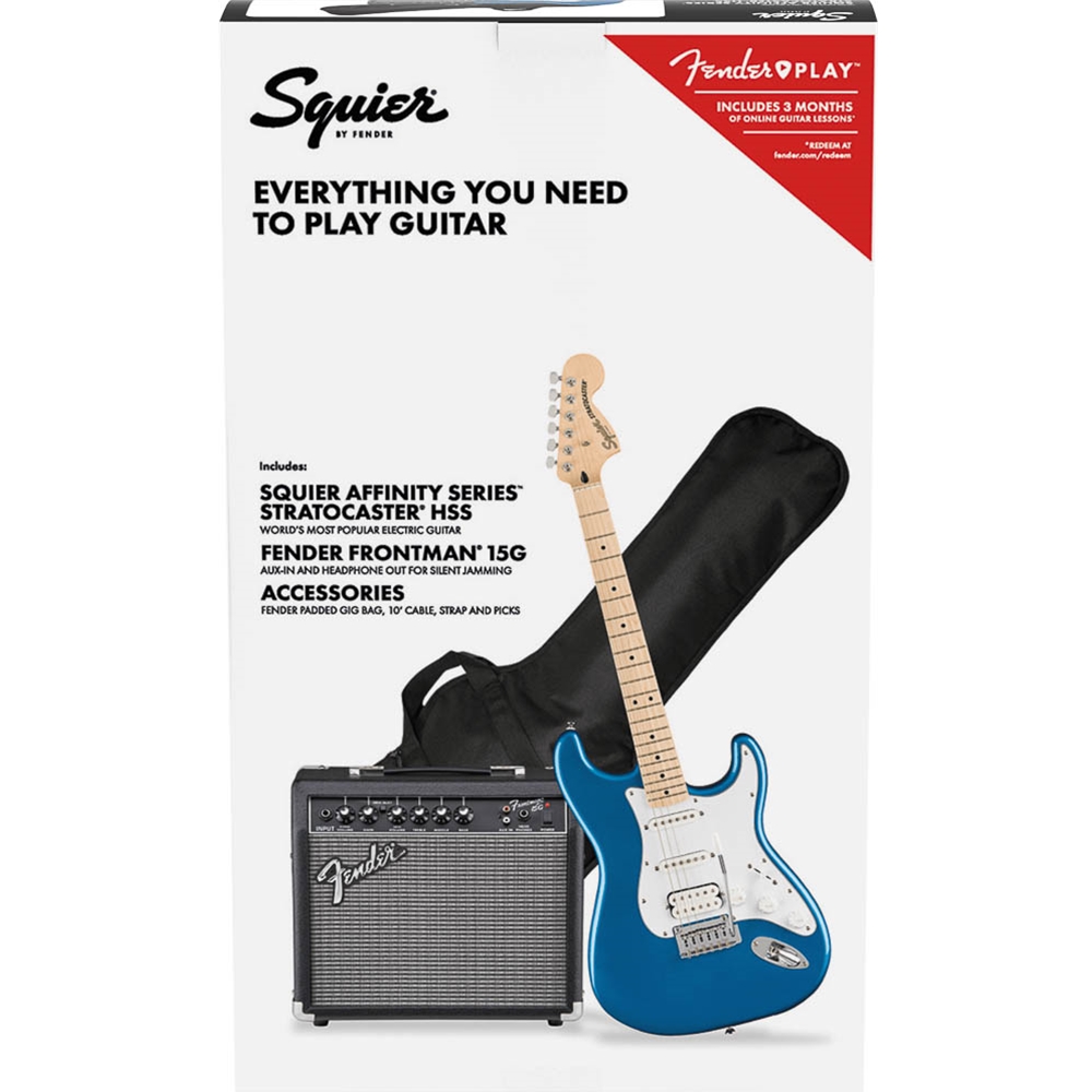 Squier 0372820002 Affinity Series Stratocaster Electric Guitar HSS Pack w/Padded Gig Bag, Lake Placid Blue