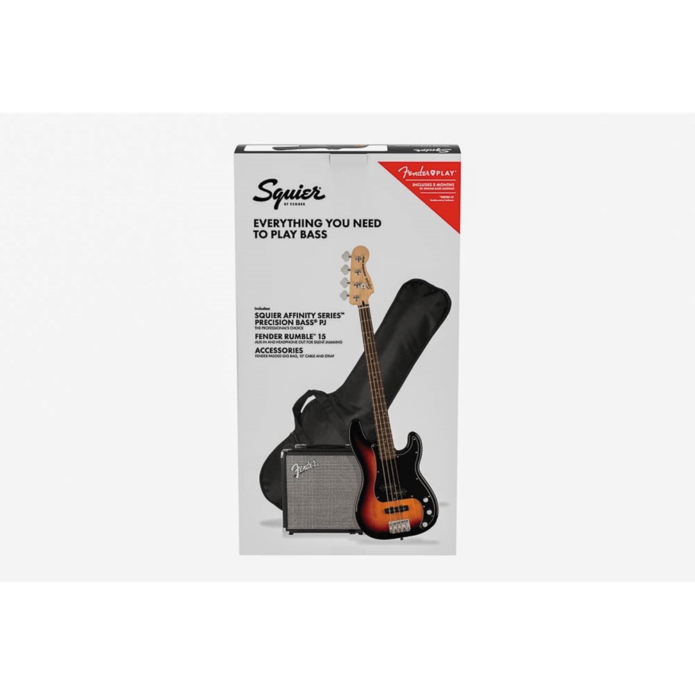 Squier 0372980000 Affinity Series Precision Bass PJ Pack w/Padded Gig Bag, 3-Color Sunburst w/Padded Gig Bag Rumble