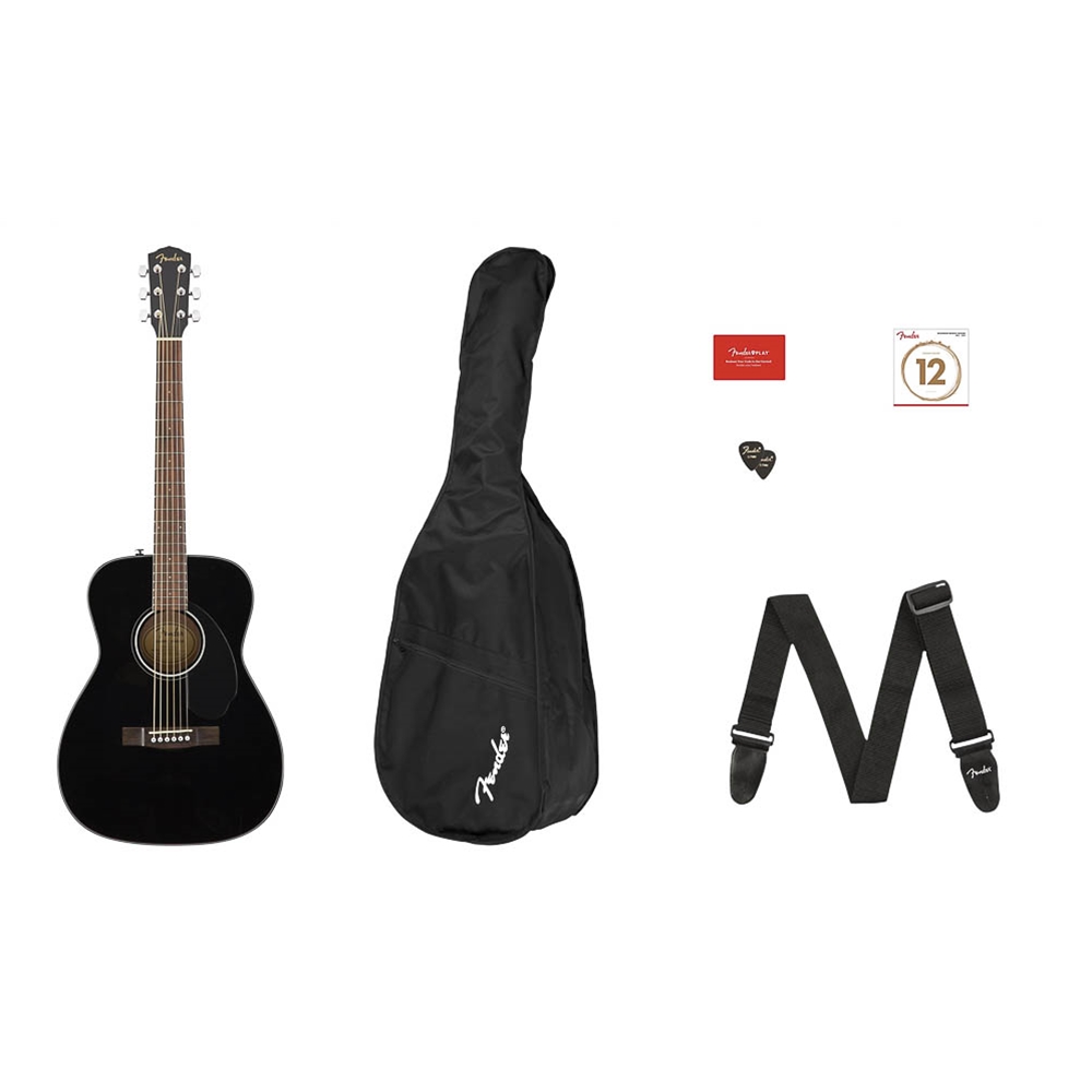 Fender 0970150406 CC-60S Concert Pack V2 Acoustic Guitar w/Gig Bag, Black