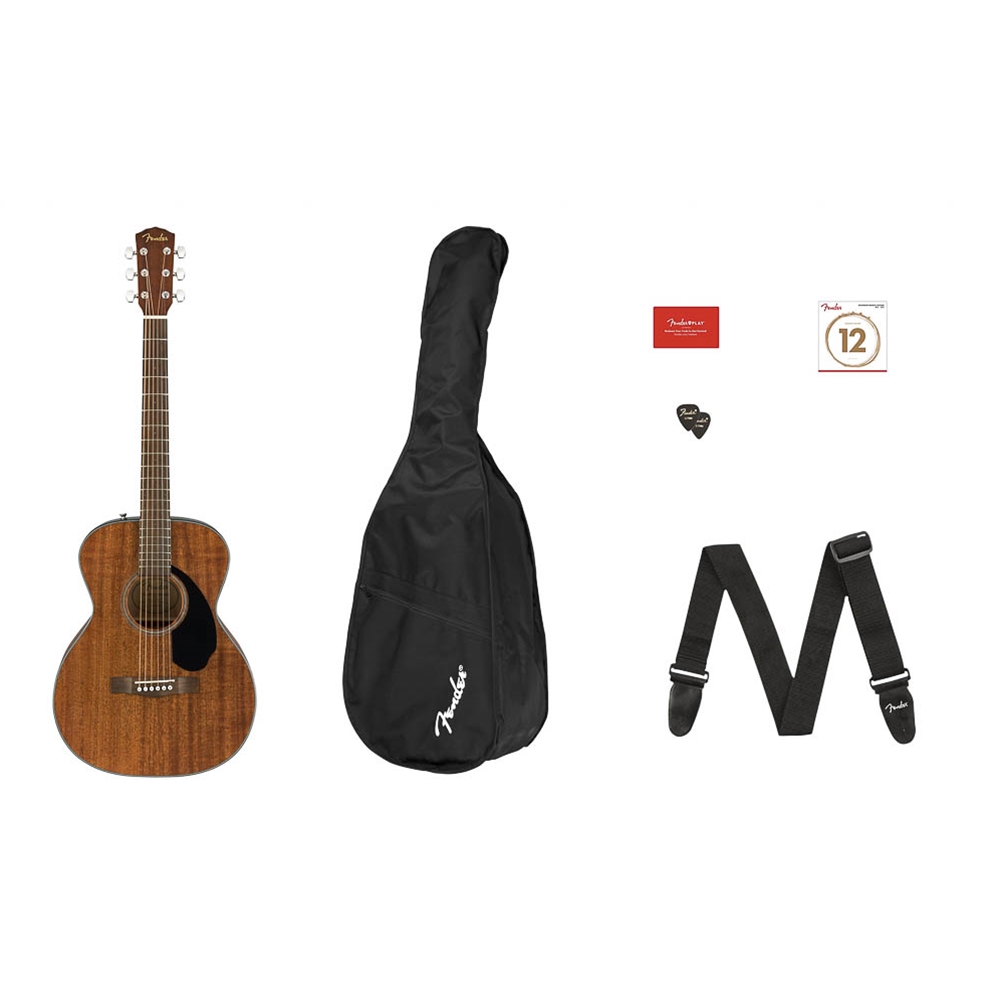 Fender 0970150422 CC-60S Concert Pack V2 Acoustic Guitar w/Gig Bag, All-Mahogany