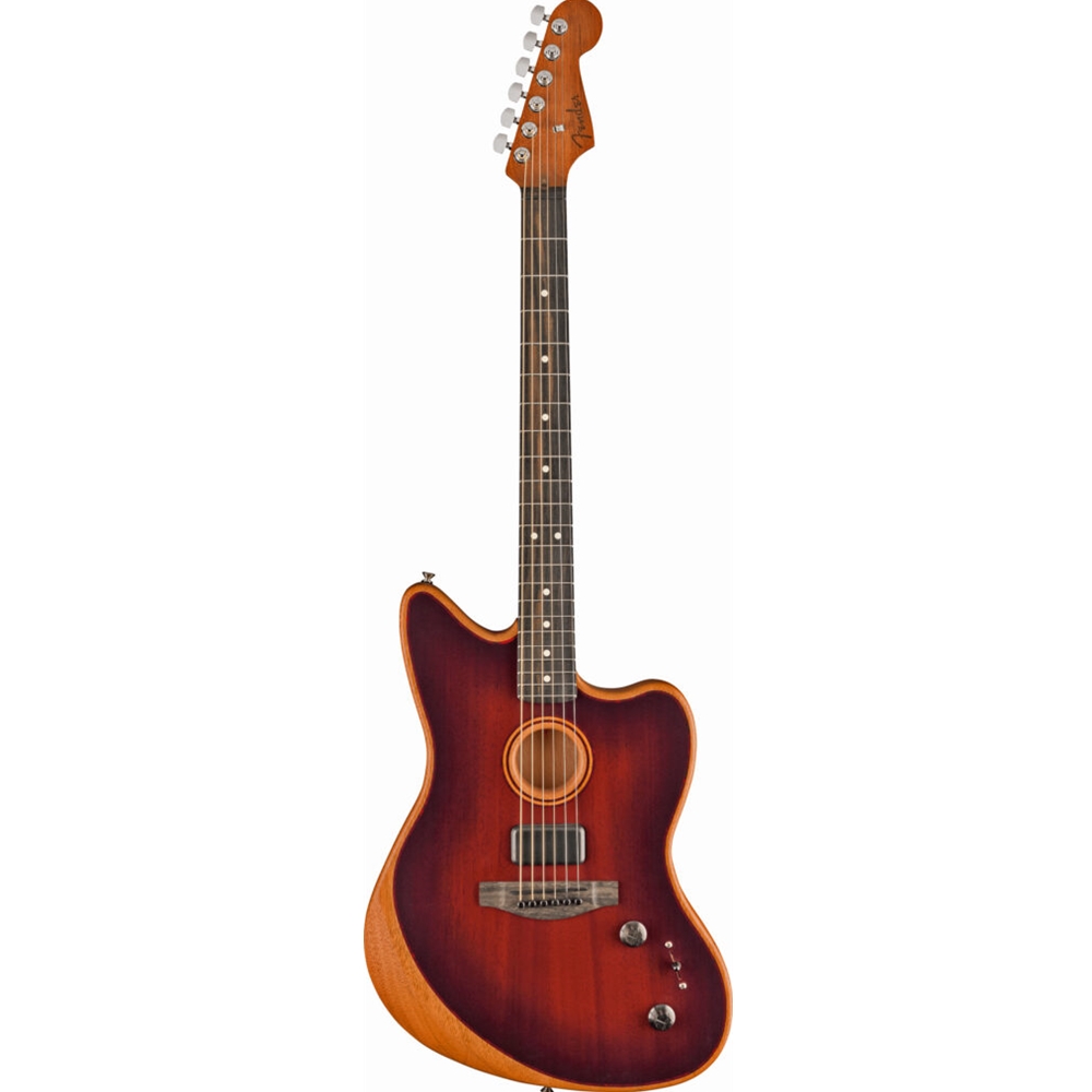Fender 0972033137 Acoustic Electric American Acoustasonic Jazzmaster All-Mahogany Guitar w/Deluxe 1225 Gig Bag, Bourbon Burst