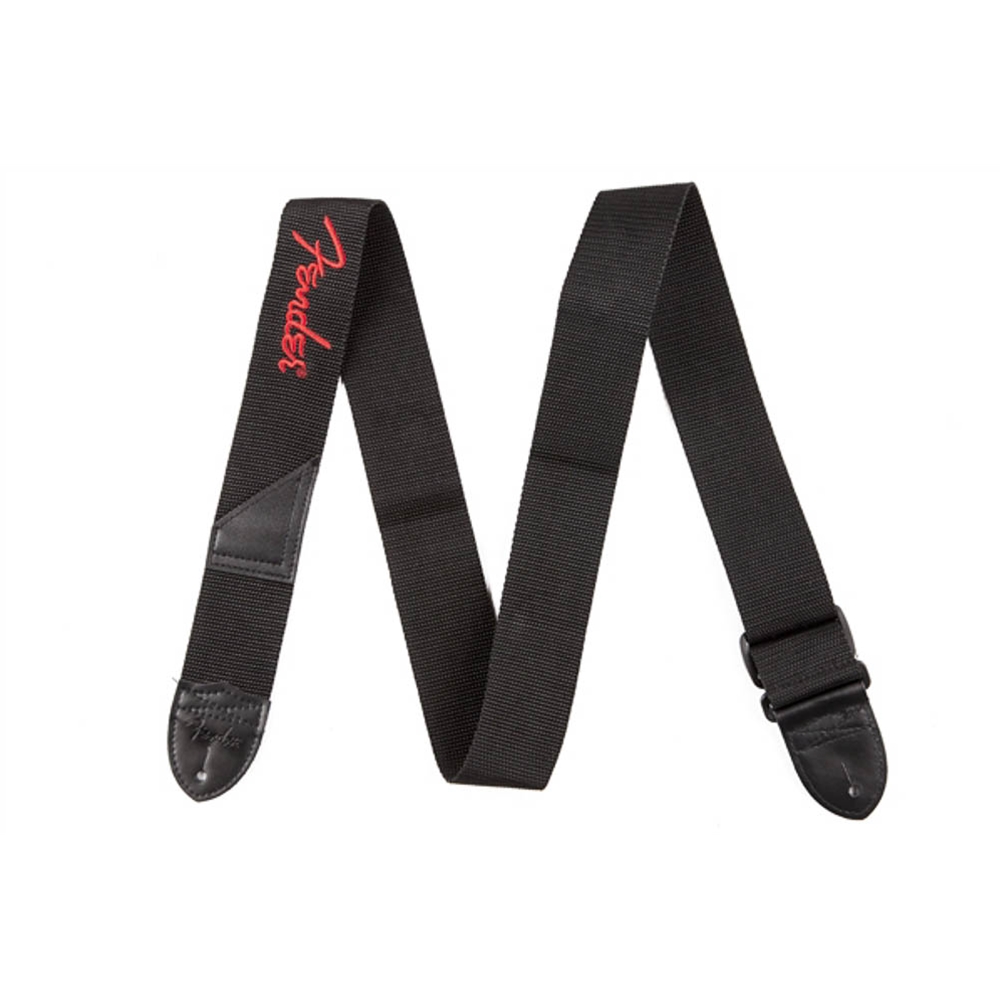 0990662015 Fender® Logo Guitar Strap - Black/Red Logo - 2"