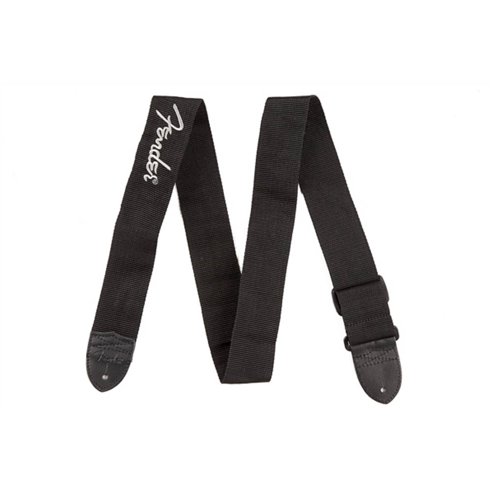 0990662043 Fender® Logo Guitar Strap - Black/Gray Logo - 2"