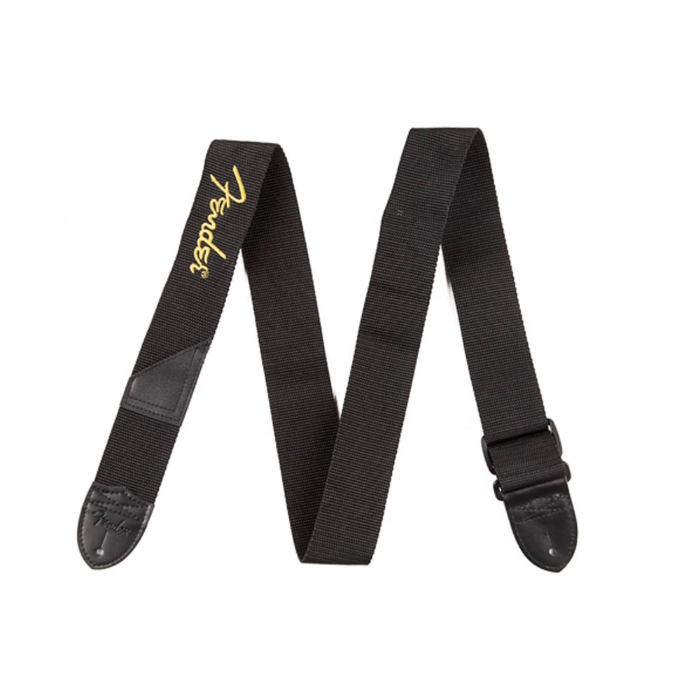 0990662070 Fender® Logo Guitar Strap - Black/Yellow Logo - 2"