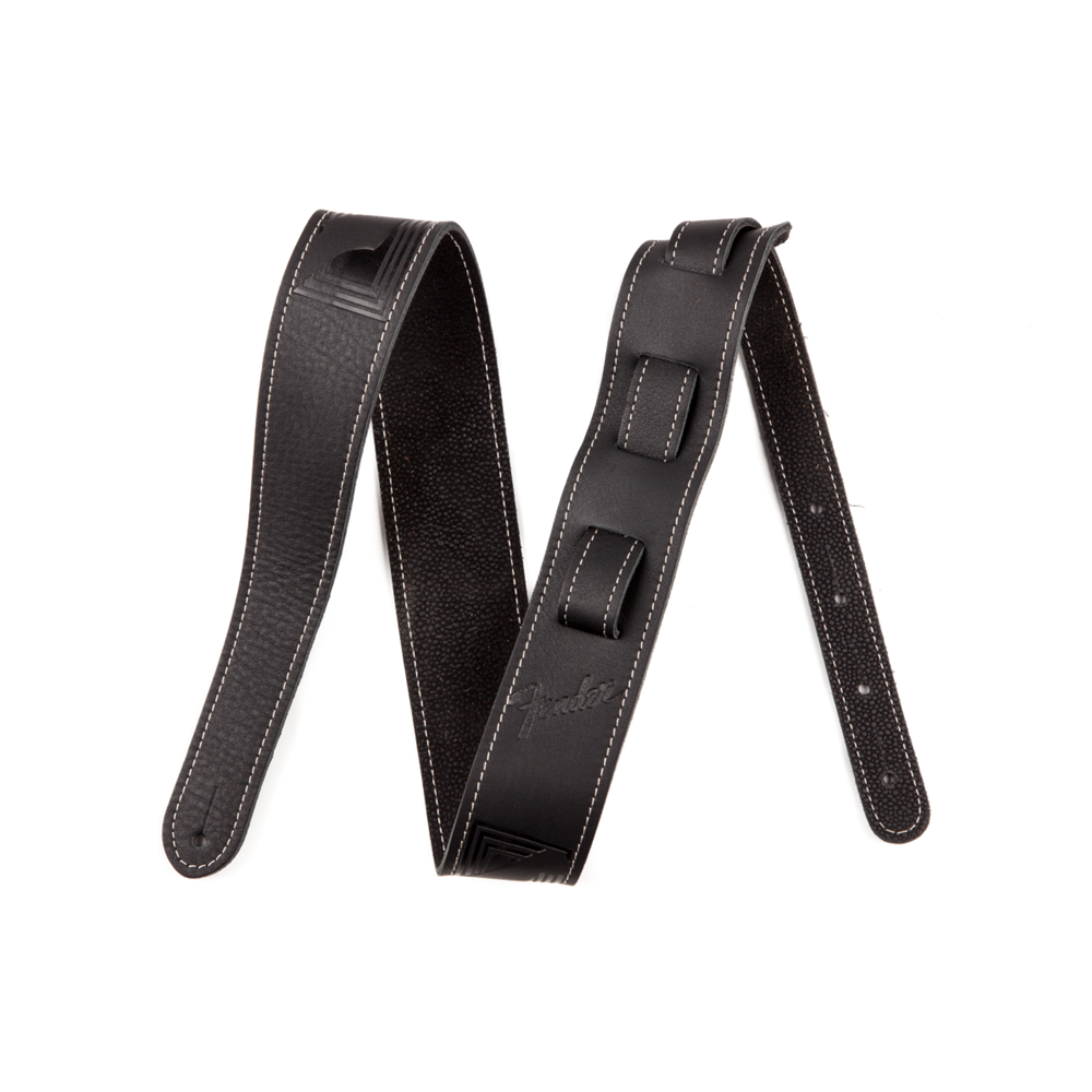 Fender 0990681006 Monogrammed Leather Guitar Strap - Black - 2"