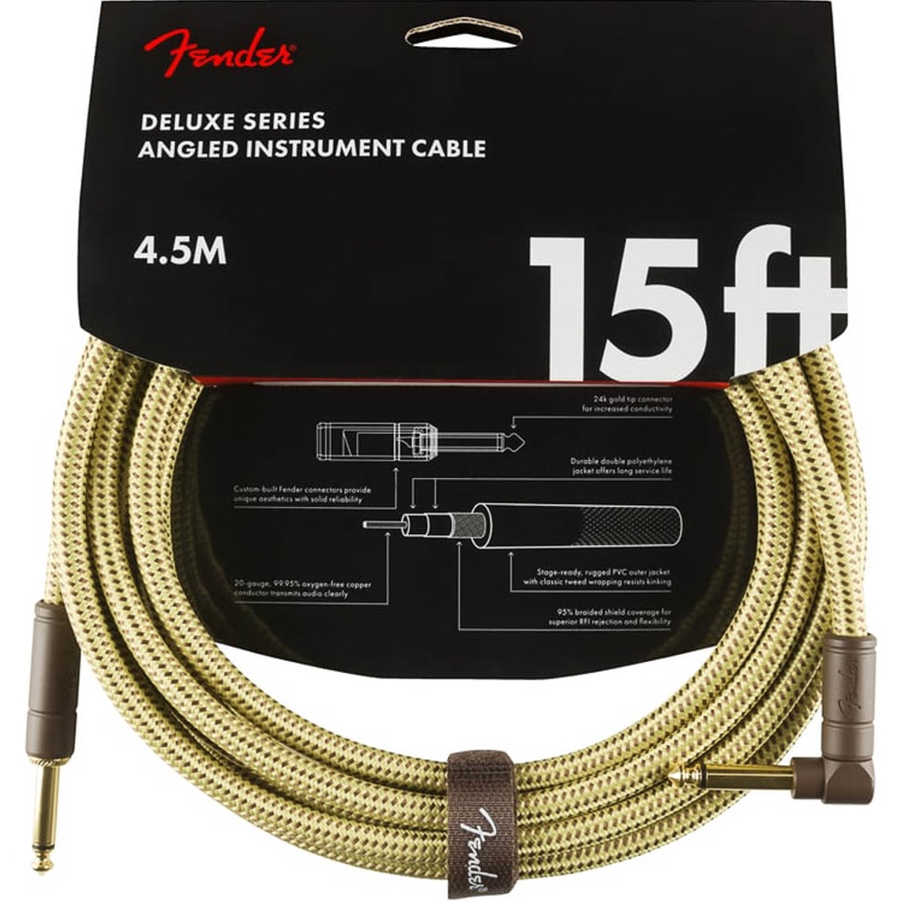 Fender 0990820086 Deluxe Series Instrument Cable - Straight/Angle - 15' - Tweed