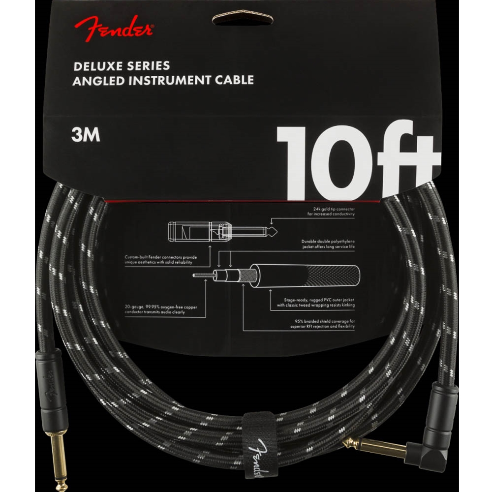 Fender 0990820090 Deluxe Series Instrument Cable - Straight/Angle - 10' - Black Tweed