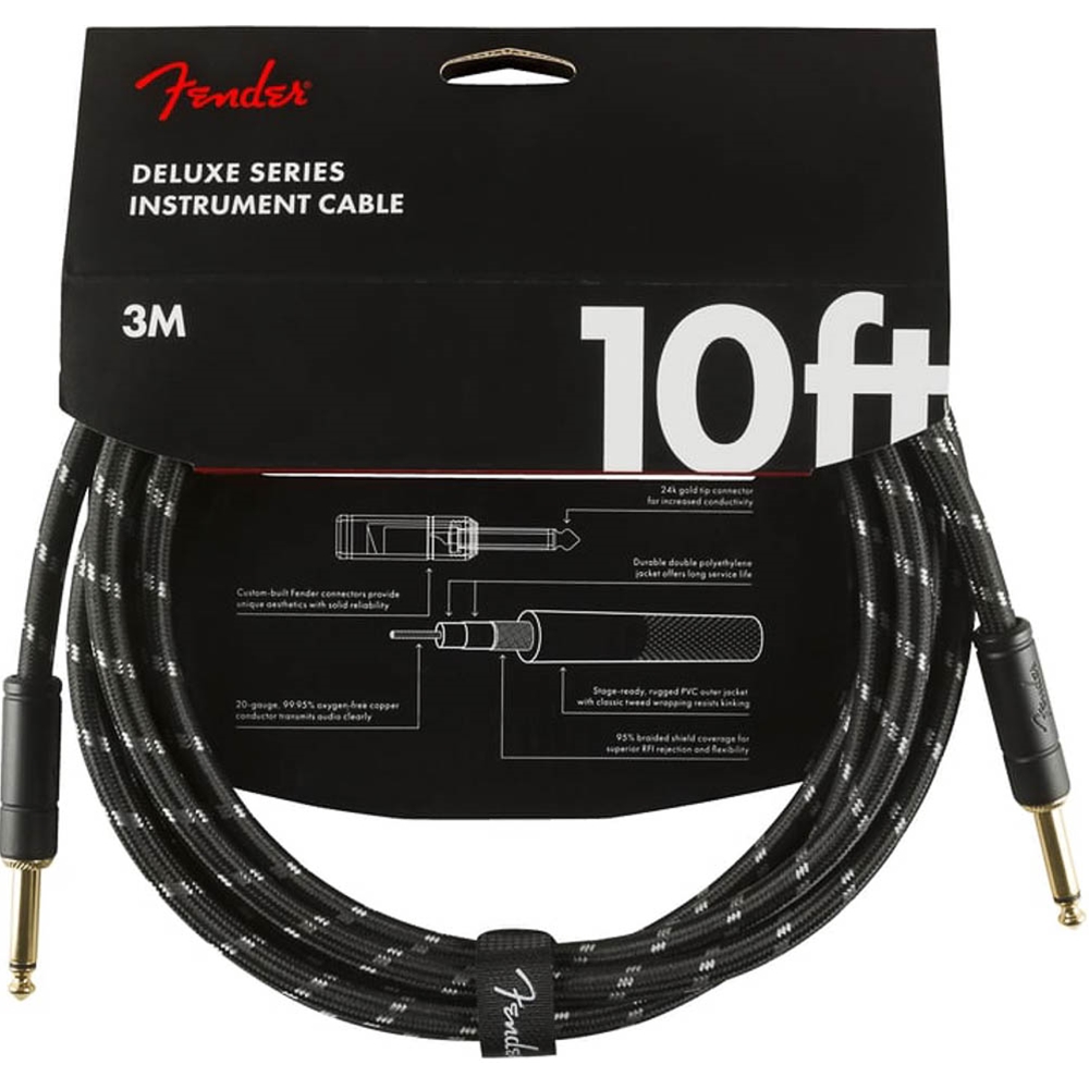 Fender 0990820092 Deluxe Series Instrument Cable - Straight/Straight - 10' - Black Tweed