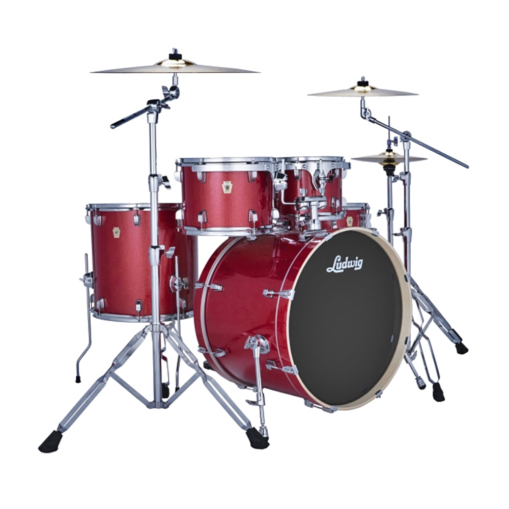Ludwig LE5220C2P101 Evolution 5-Piece Complete Drum Set w/ Hardware, 22" Bass Drum, Crimson Sparkle w/ Paiste101 Cymbals