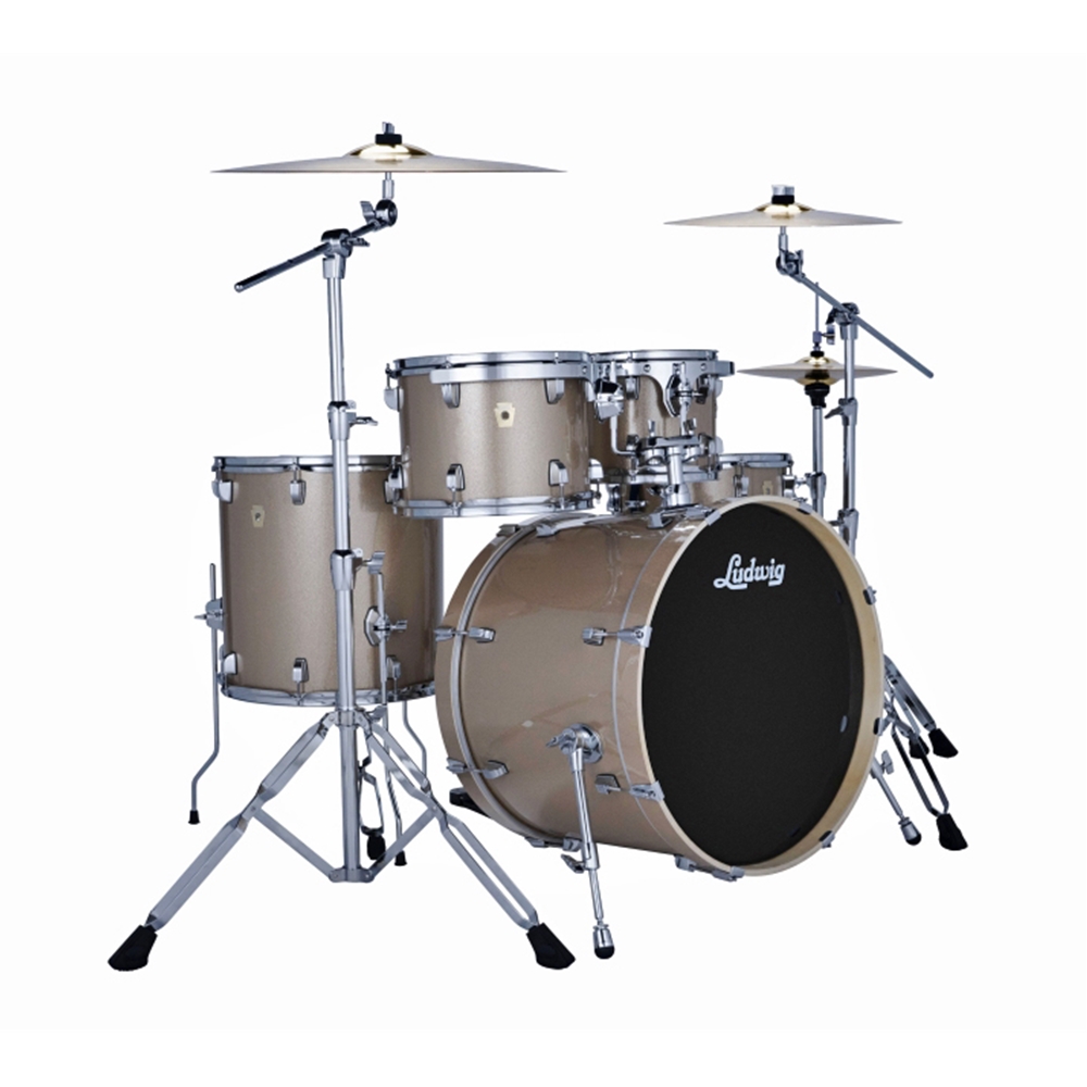 Ludwig LE5220C3P101 Evolution 5-Piece Complete Drum Set w/ Hardware, 22" Bass Drum, Prosecco Sparkle w/ Paiste101 Cymbals