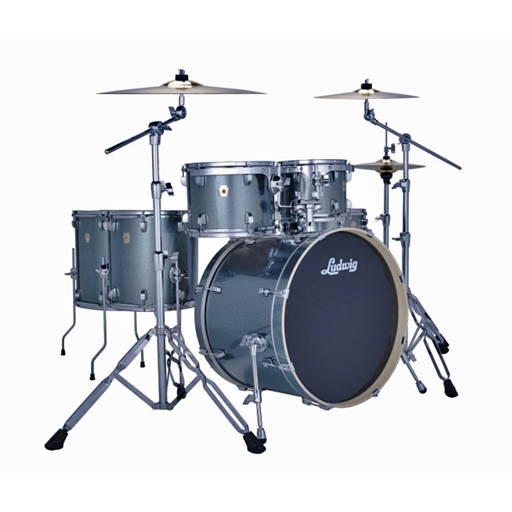 Ludwig LE6220C4P101 Evolution 6-Piece Complete Drum Set w/ Hardware, Atlantic Sparkle w/ Paiste101 Cymbals