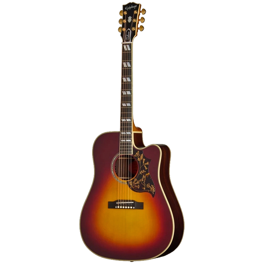Epiphone ECHBDECABGH1 Hummingbird Deluxe Acoustic Electric Guitar w/Gig Bag, Autumn Burst