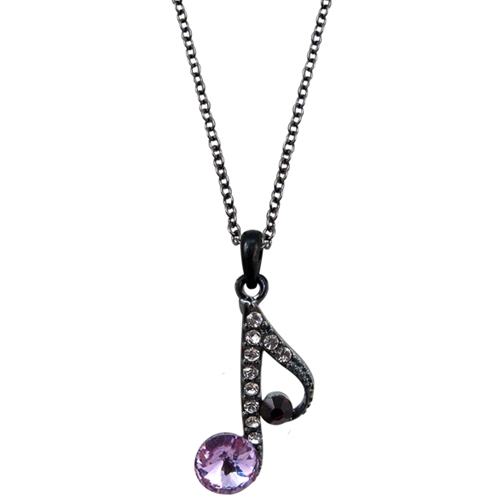 AM Gifts  N509 Eighth Note Purple Rhinestone Necklace