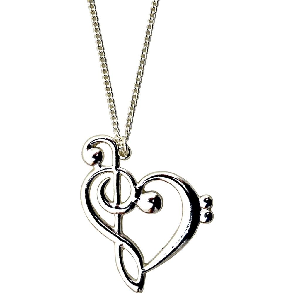 AM Gifts  MUNK1 G-Clef and Bass Clef Heart Silver Necklace