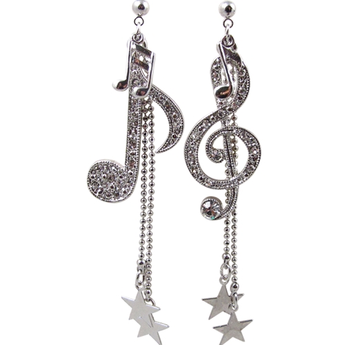 AM Gifts  ER437B Note/Clef with Stars Mismatched Earrings-Silver