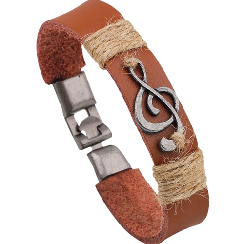 AM Gifts  MUBR1 Tan/ Silver G-Clef Leather Bracelet