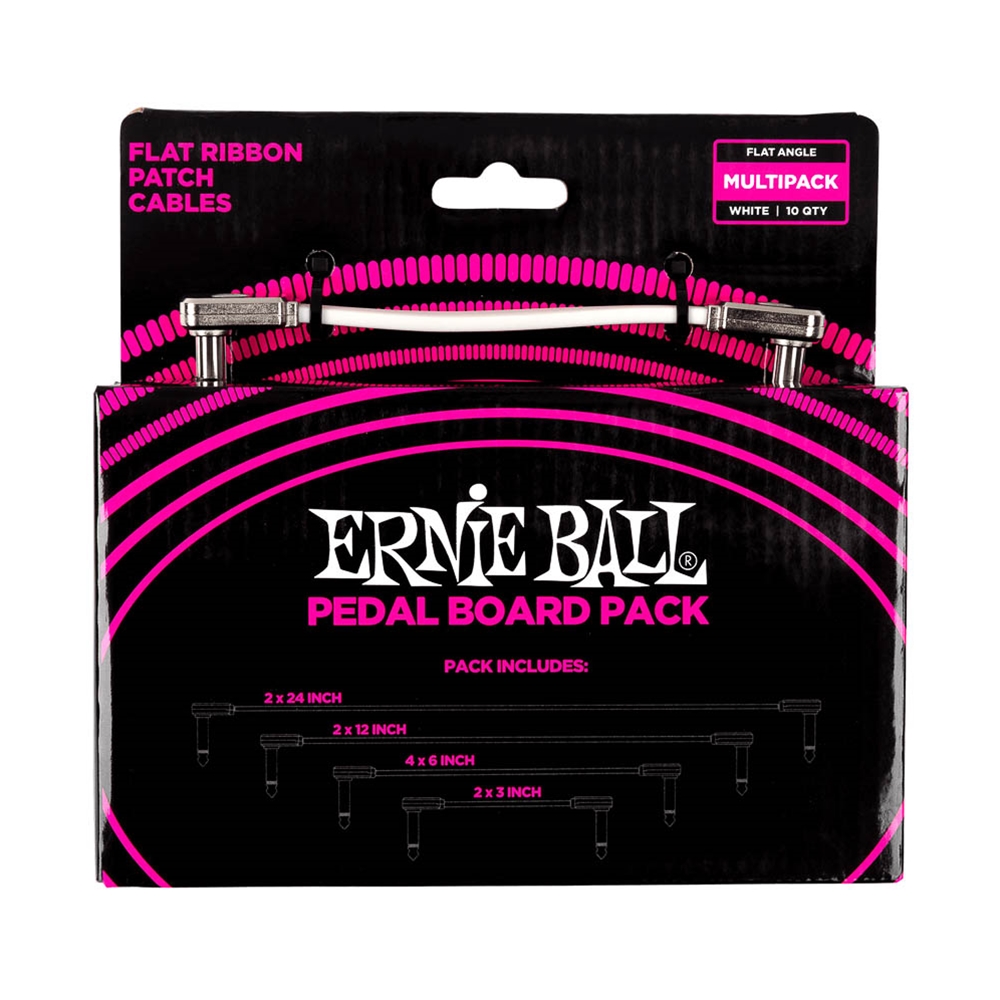 Ernie Ball P06387 Flat Ribbon Patch Cables Pedalboard Multi-Pack - White