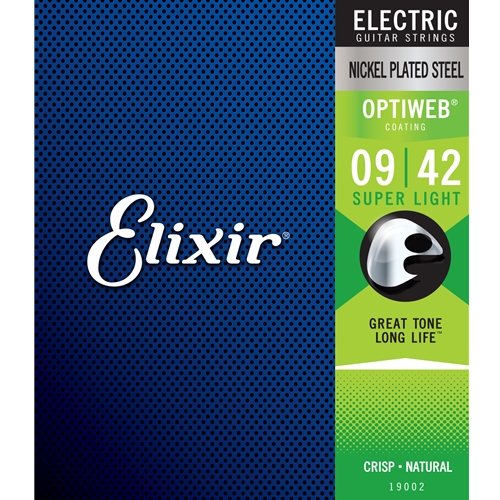 19002 Elixir® Strings Electric Guitar Strings with OPTIWEB® Coating, Super Light (.009-.042)