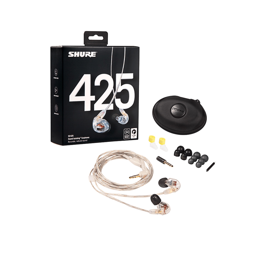 Shure SE425-CL Sound Isolating™ Dual Driver Earphone With Detachable Cable And Formable Wire, Clear