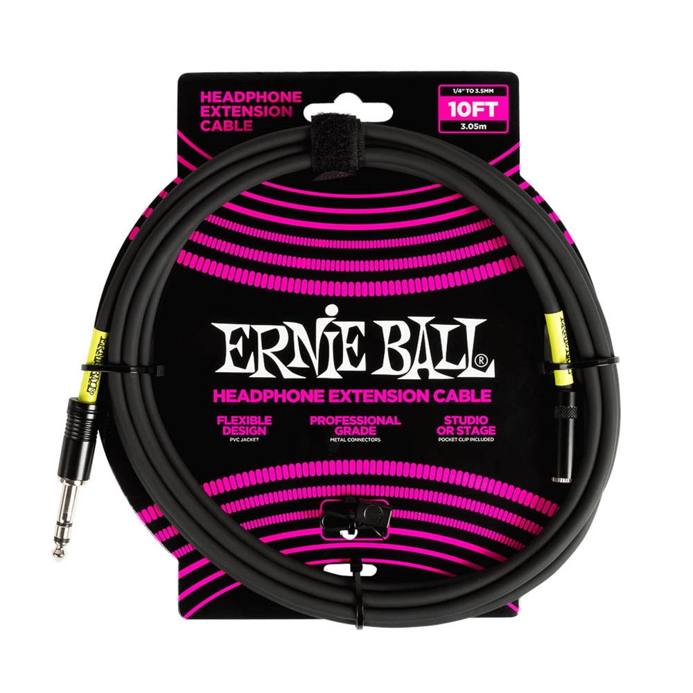 Ernie Ball P06422 Headphone Extension Cable 1/4 to 3.5mm 10ft - Black