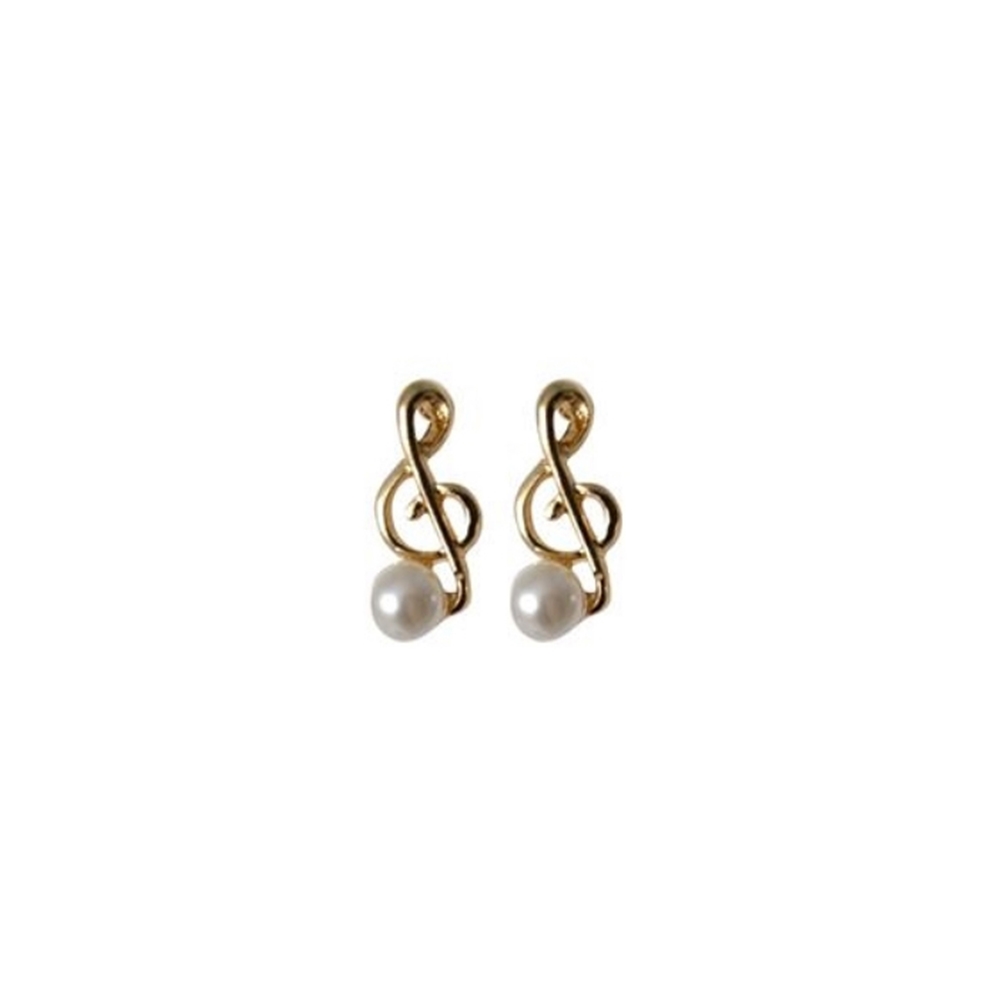 AM Gifts  E83 G Clef Earring with White Pearl