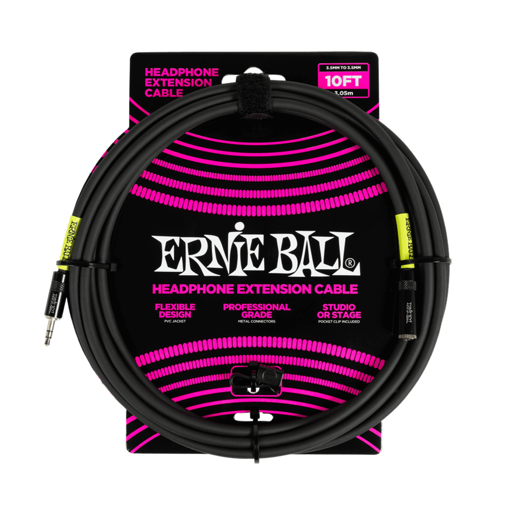 Ernie Ball P06424 Headphone Extension Cable 3.5mm To 3.5mm 10ft - Black