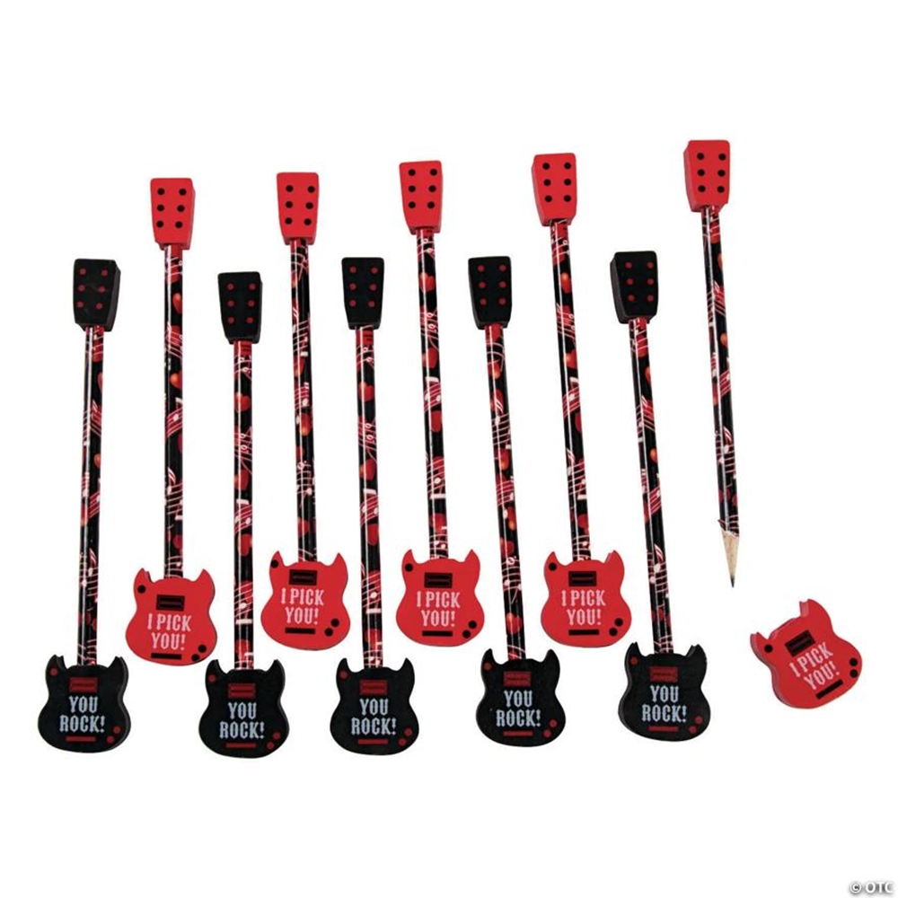 NW Music 13819214 Guitar Pencils with Erasers - Red or Black (Single)
