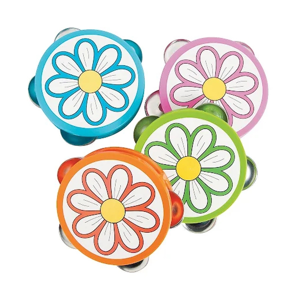 NW Music 13682016 Flower Mini Tambourine - Blue, Orange, Pink or Green