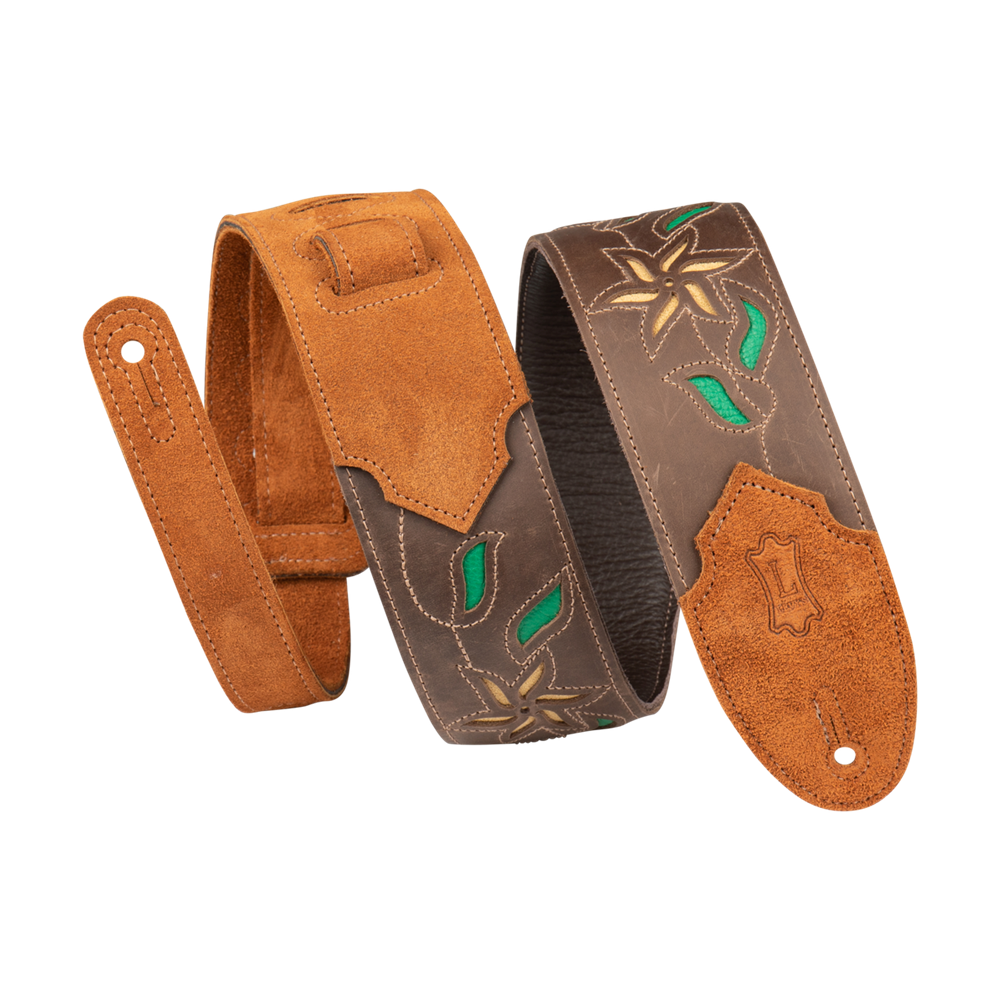 Levy's Leathers M4FV-DBR 2.5" Flowering Vine Leather Comfort Guitar Strap, Dark Brown