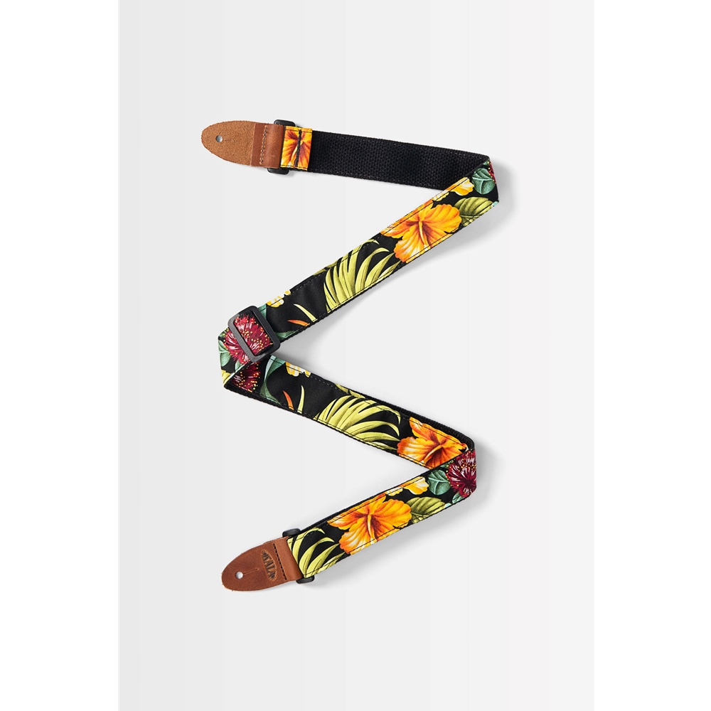 Kala STP-US-HIBBLK Hibiscus Black USA Made Ukulele Strap