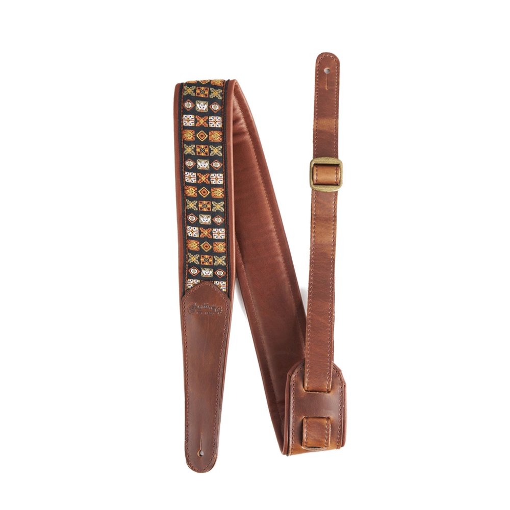 Martin 18A0189 Retro Jacquard Leather Guitar / Bass Strap, Brown Yellow Festival