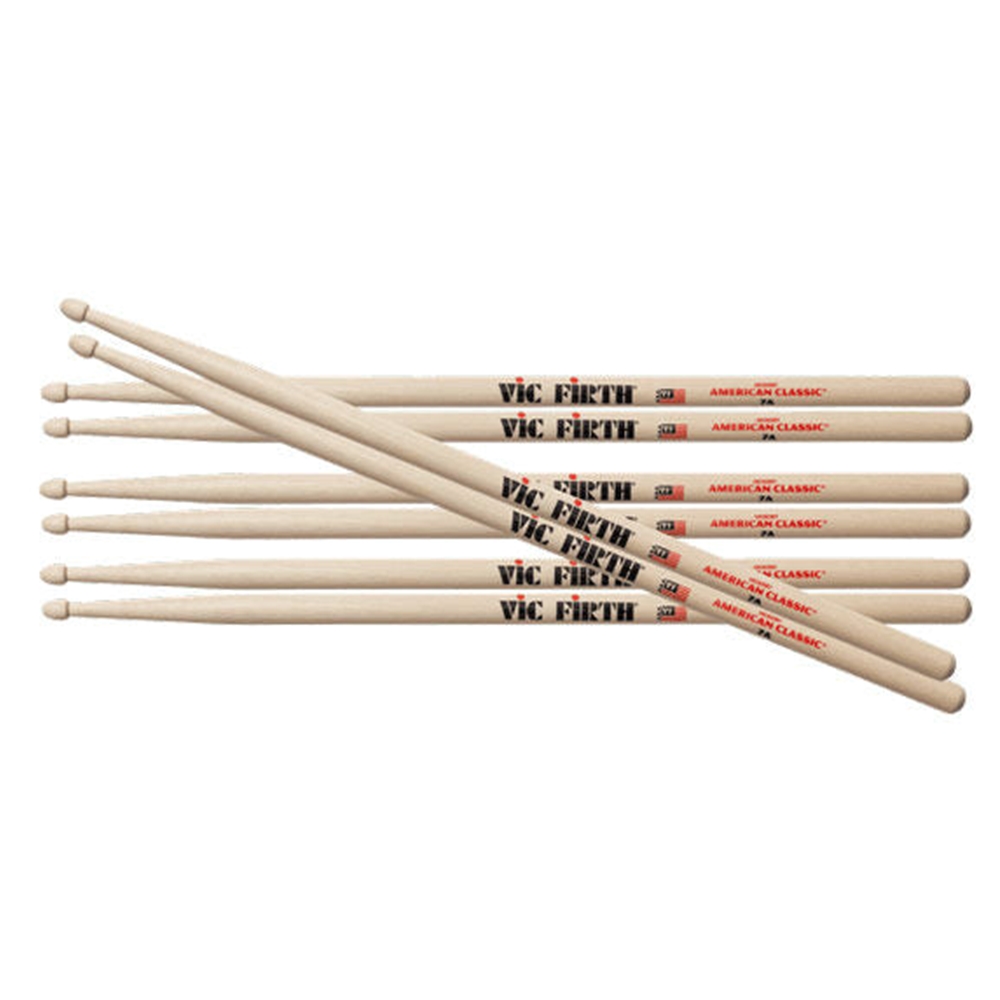 Vic-Firth P7A.3-7A.1 American Classic 7A Drum Sticks Value Pack - Buy 3 Get 1 Free