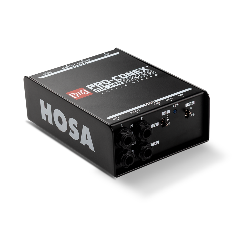 Hosa  DIB-490 Pro-Conex  Sidekick Active Stereo DI / Direct Box, 1/4 in TS to 1/4 in TRS and XLR3M