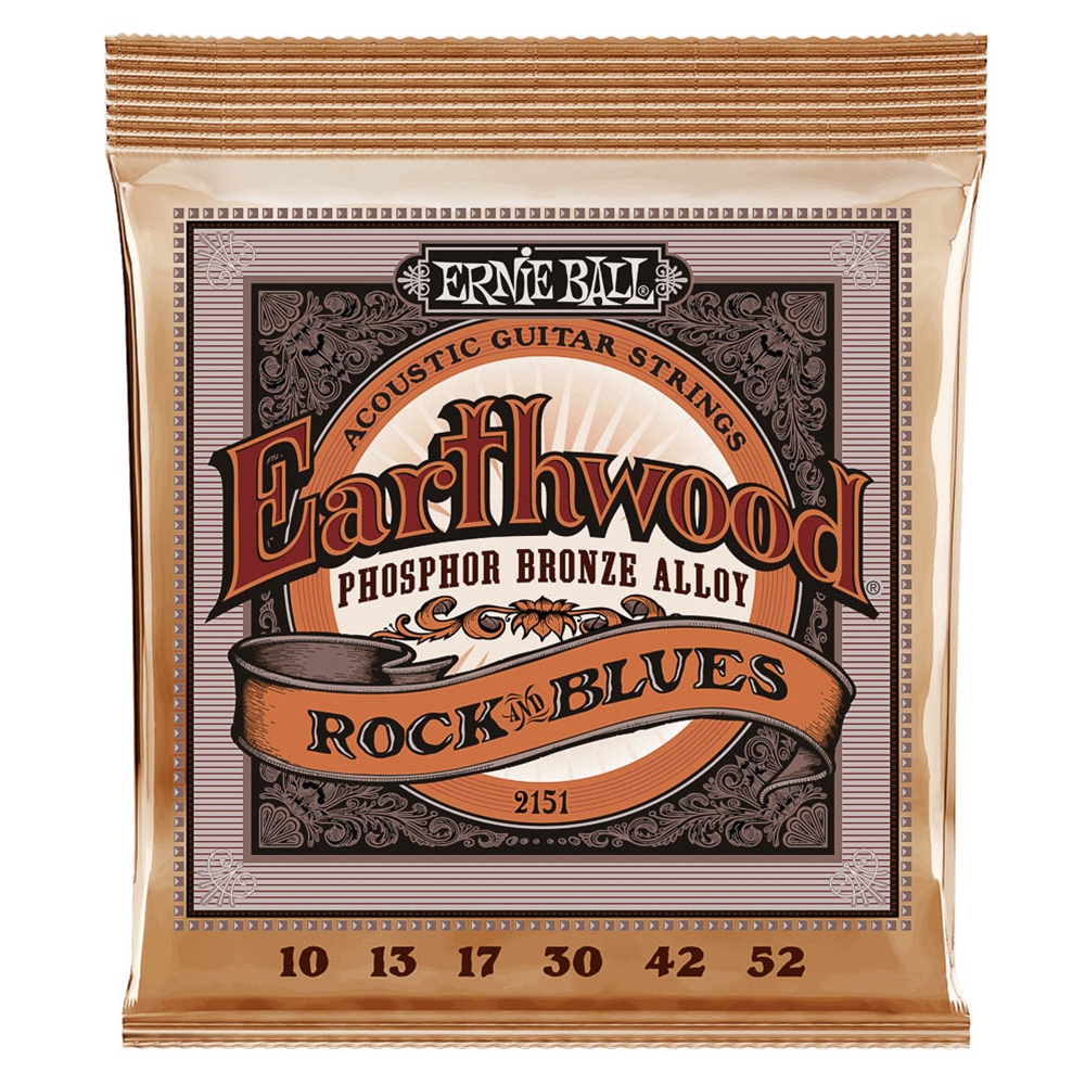 Ernie Ball 2151 Earthwood Rock & Blues w/Plain G Phosphor Bronze Acoustic Guitar Strings 10-52