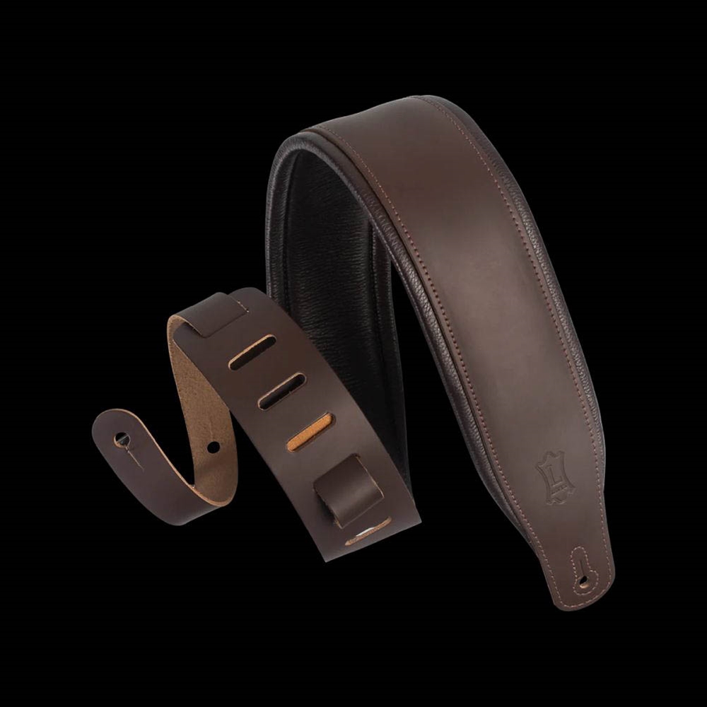 Levy's Leathers M26PD-DBR_DBR 3" Top Grain Leather Guitar Strap w/Foam Padding - Dark Brown