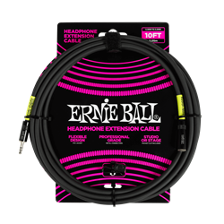 Ernie Ball P06424 Headphone Extension Cable 3.5mm To 3.5mm 10ft - Black