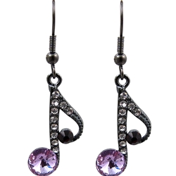 AM Gifts  ER449 Eigth Note Purple Rhinestone Earrings