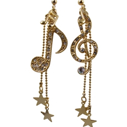 AM Gifts  ER437 Note/Clef with Stars Mismatched Earrings-Gold
