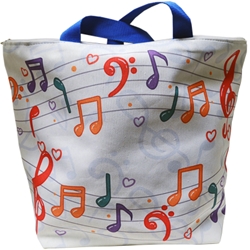 AM Gifts  MUBA8 Large Canvas Tote w/ Zipper-Colorful Notes and Hearts
