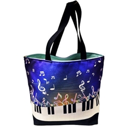 AM Gifts  MUBA9 Large Canvas Tote w/ Zipper-Music Notes and Keyboard